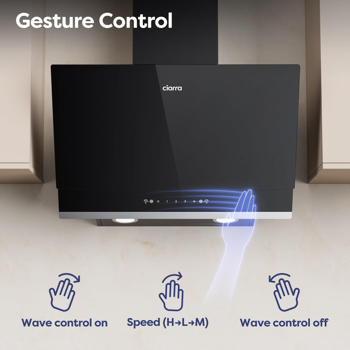 CIARRA 60cm White Angled Cooker Hood, Gesture Control, A+++, CBCW6736A