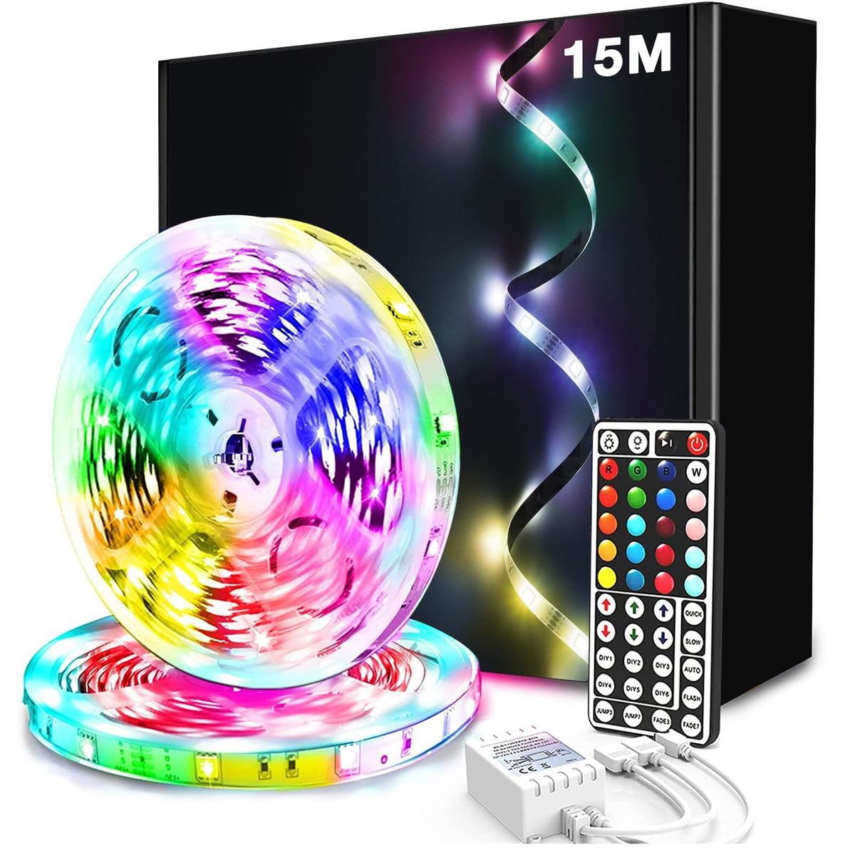 phopollo 5m RGB LED Strip Lights with Remote for Bedroom, Party.24V 5050 RGB, 44-Key Remote, Flexible Adhesive, Bedroom/Party Use