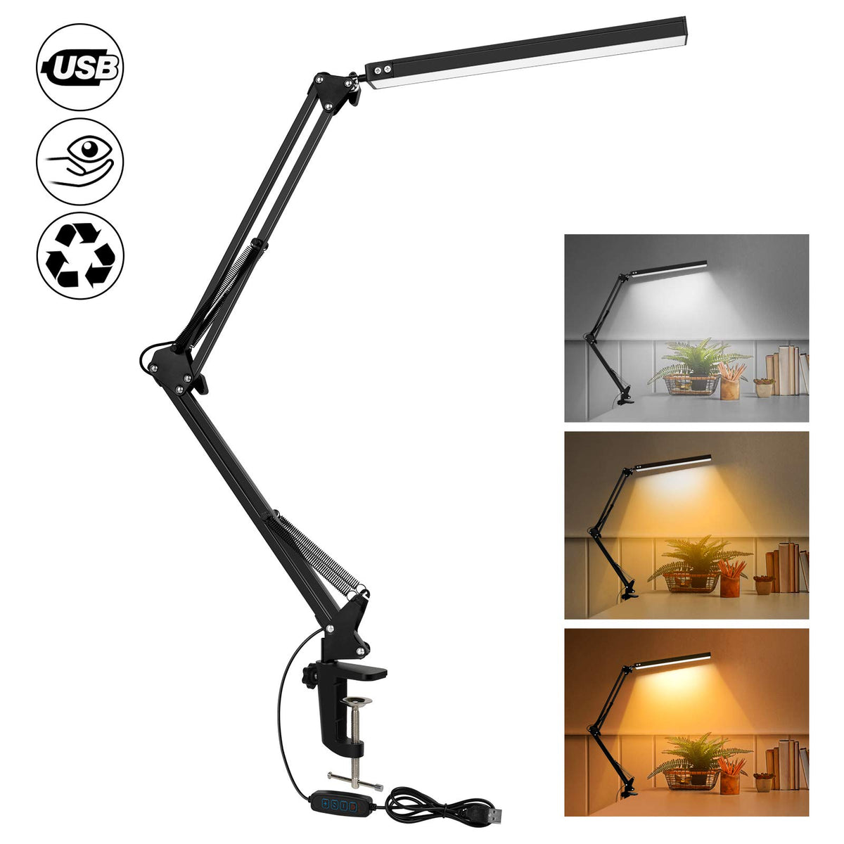 SKYLEO LED Desk Lamp with Clip and Base - Eye Protection Desk Lamps Black