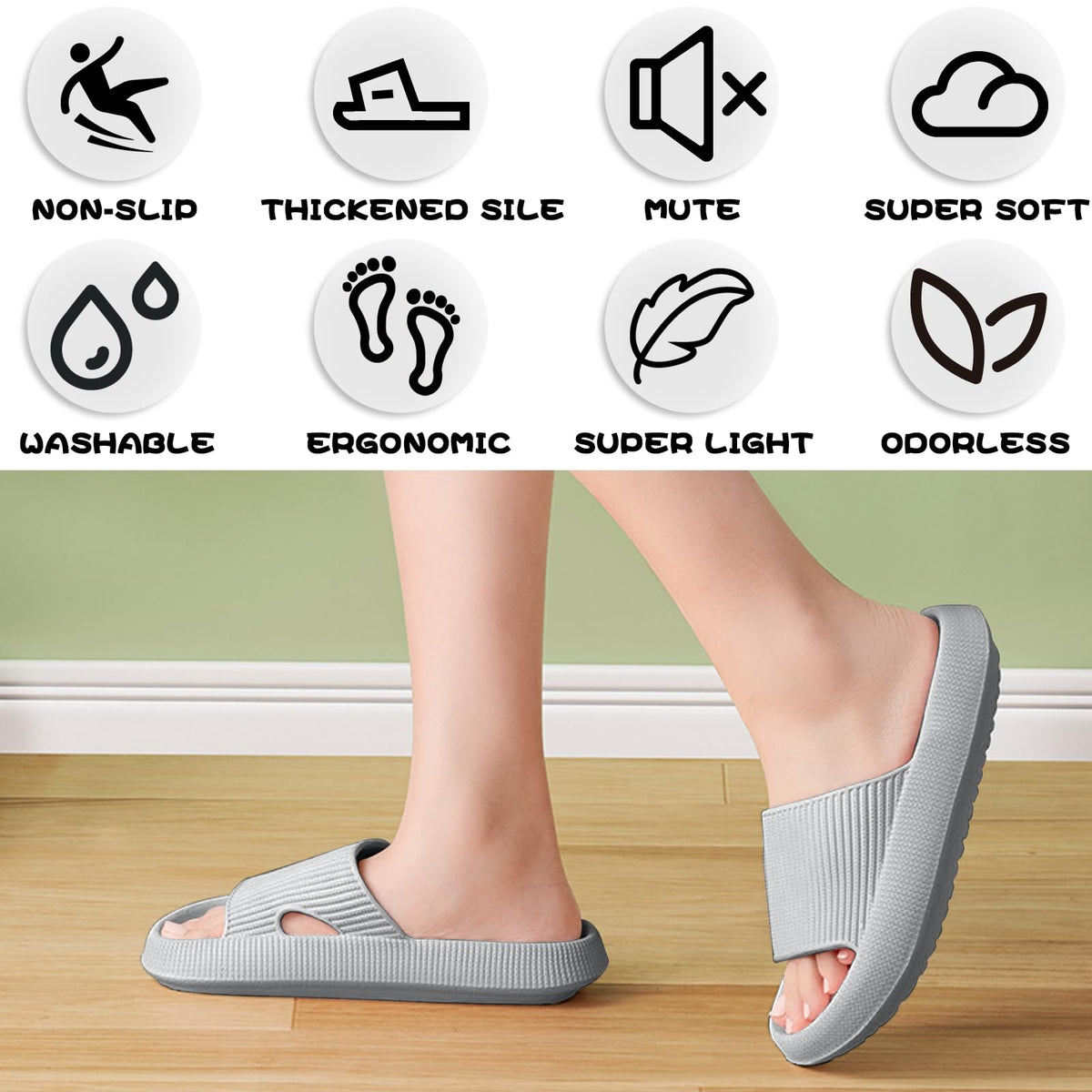 BHFRGAS Sliders Cloud Slippers Women Men，Non-Slip Mens Womens Slippers Cloud Sliders，Soft Flip Flops with Thick Sole for Shower Bathroom Pool Beach
