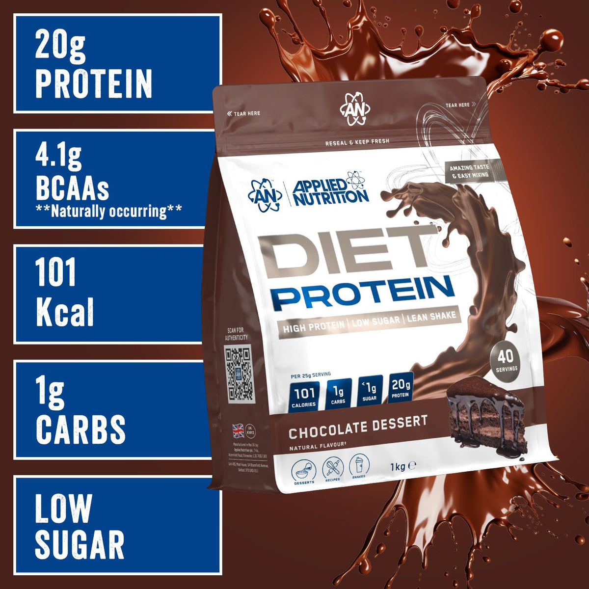 Applied Nutrition Diet Whey - High Protein Powder Supplement, Low Carb & Sugar, for Weight Management with CLA, L Carnitine, Green Tea (450g - 18 Servings) (Vanilla)