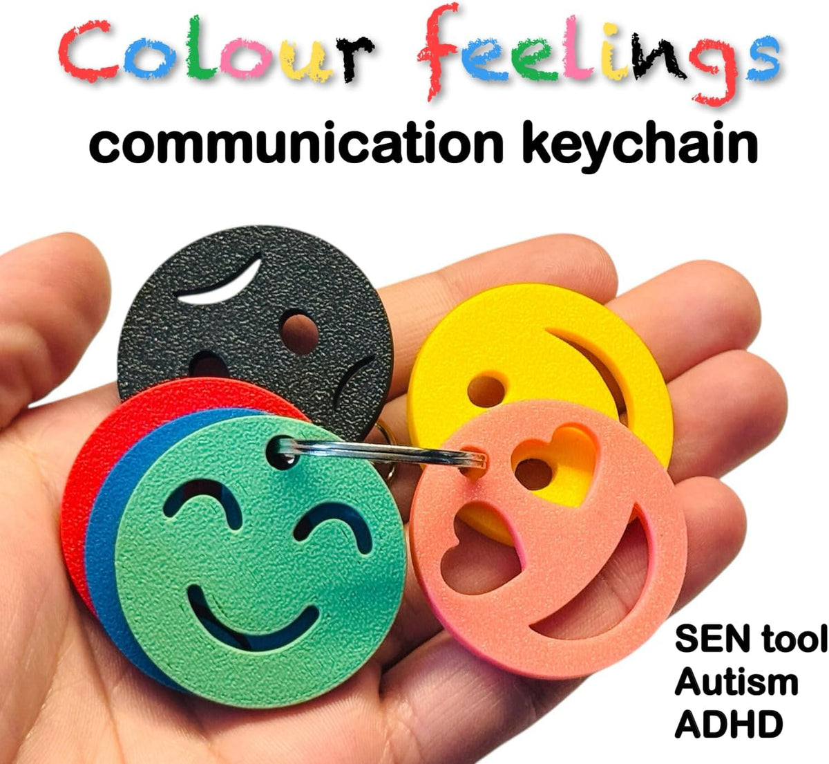 Colour Feelings 6 Emotional Regulation Keychain | 6 Mood Zone Discs for Children and Adults For Special Educational Needs | Emotions Teaching Aid | SEN Communication Tool/Accessory