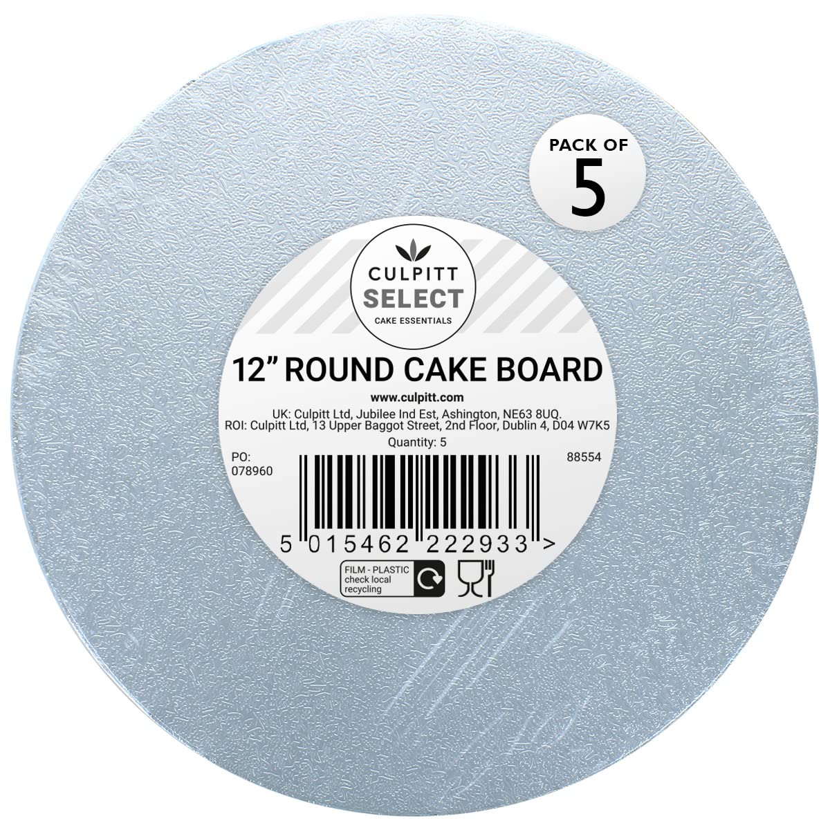 Culpitt Select 10" Cake Boards, Square, 12mm Thick Lightweight Presentation Plate For Celebration Desserts, Birthday Treats, Cupcakes, and More! Strong, 10 Inch, Pack Of 5