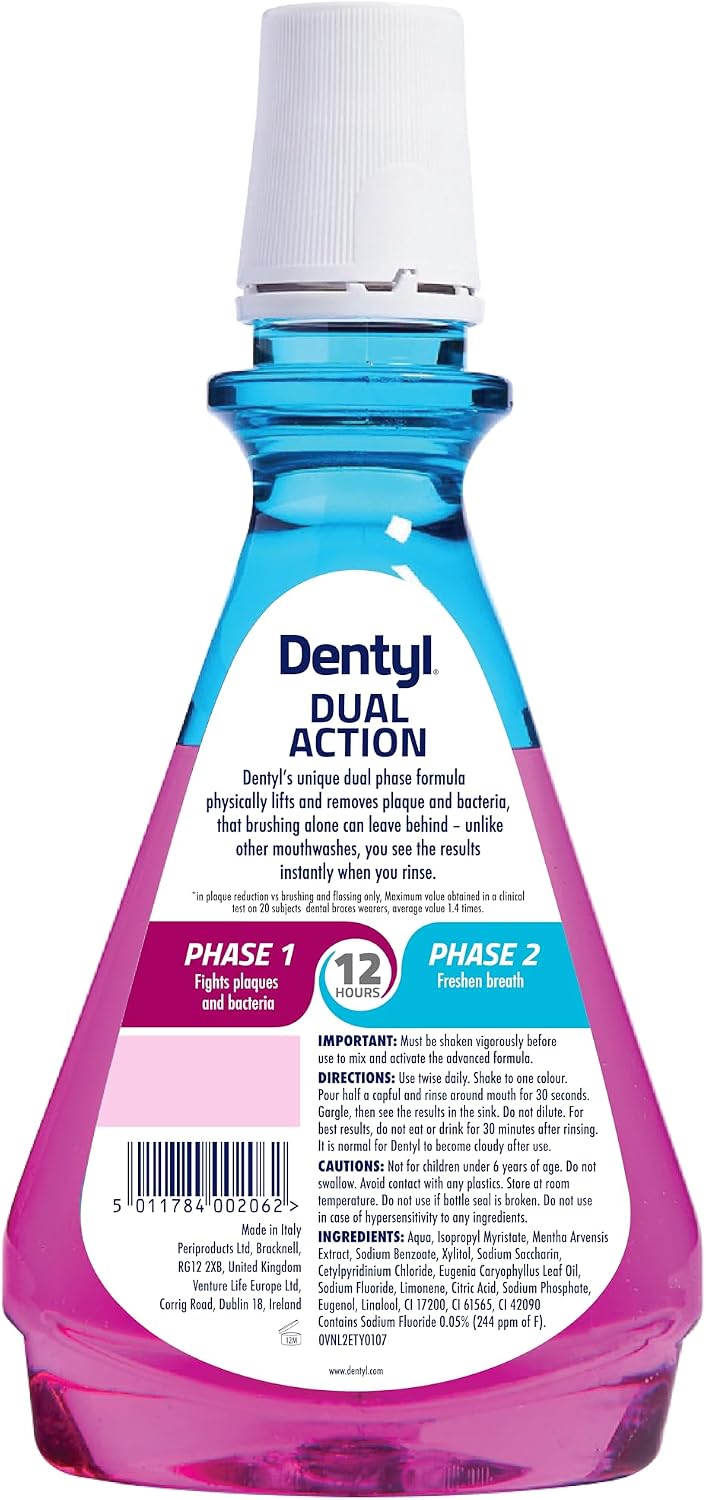 Dentyl Dual Action CPC Mouthwash, 12hrs Fresh Breath & Total Care, Alcohol Free, Fresh Clove, 500 ml