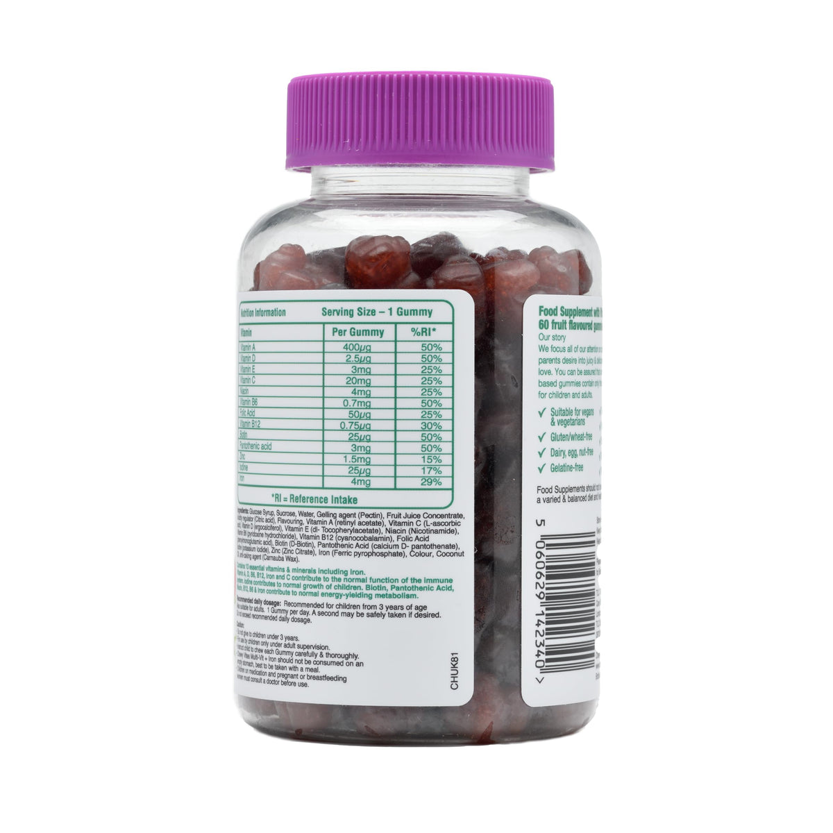 Chewy Vites Kids Multivitamin Advance, 60 Kids Vitamins Gummies, 11 Essential Nutrients, 2 Months Supply, Real Fruit Juice, Vegan, Age 3 +, Blueberry and Raspberry Flavour