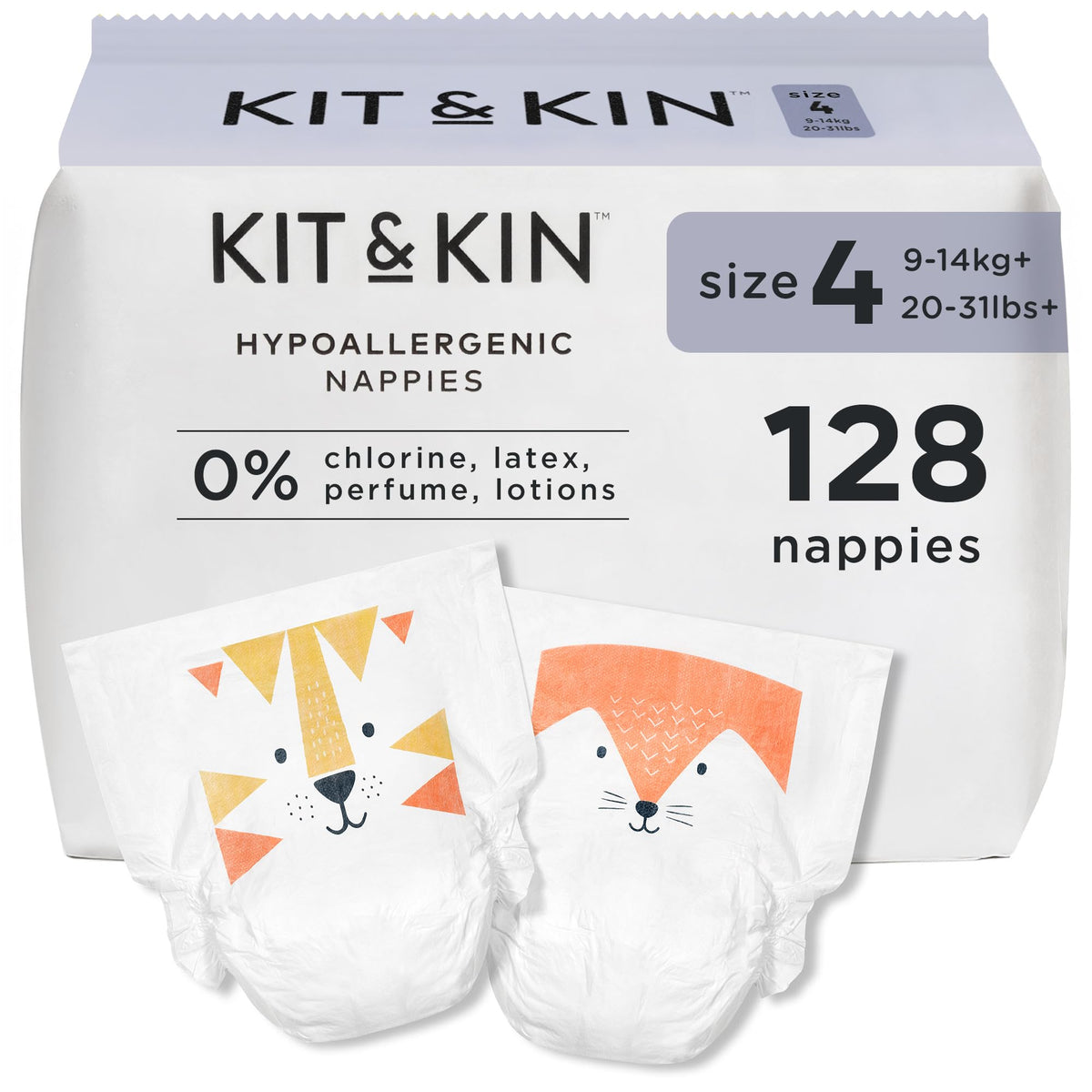 Kit & Kin Premium Baby Nappies Size 4 | 9-14 kgs / 20-31 lbs | Pack of 256 Nappies | Plant-Based Materials On Baby's Skin | Hypoallergenic | Superior up to 12 Hour Leak Protection