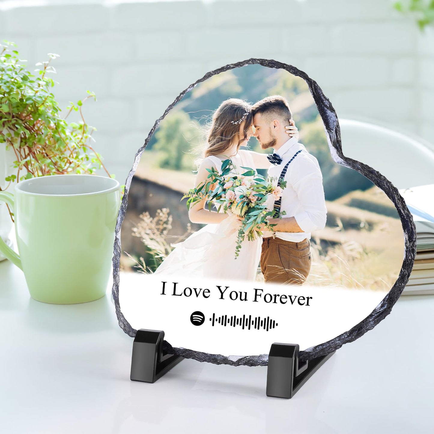 Personalised Memorial Plaque, Custom Rock Slate Frame with Photo Text, Customised Memorial Gifts for Loss of Loved One, Cemetery Decorations for Grave