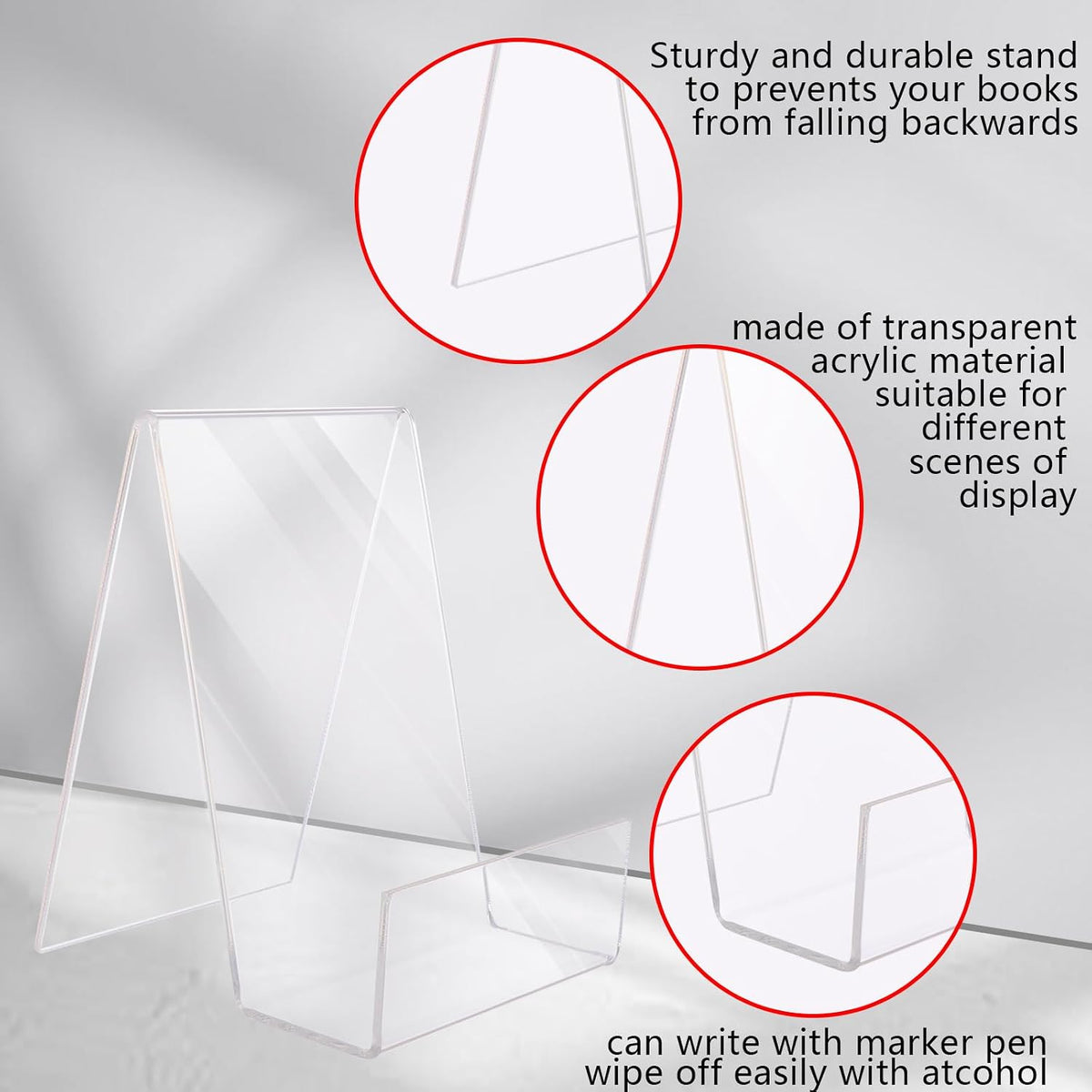 ASelected 6Pcs Clear Acrylic Book Stand, book Holders, Transparent Book Display Stand for Displaying Books, Notebooks, Picture Albums, Picture Books, Menu, Magazine