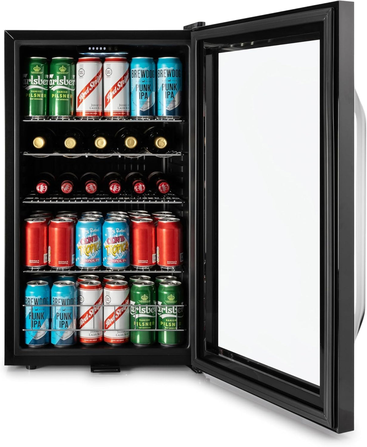 Subcold Ace90 LED Touch Control Beer Fridge With Glass Door | Premium Drinks & Wine Fridge | Black Alu Handle, Auto Defrost, Lockable | 91 Cans | Ideal for Home Bar Undercounter