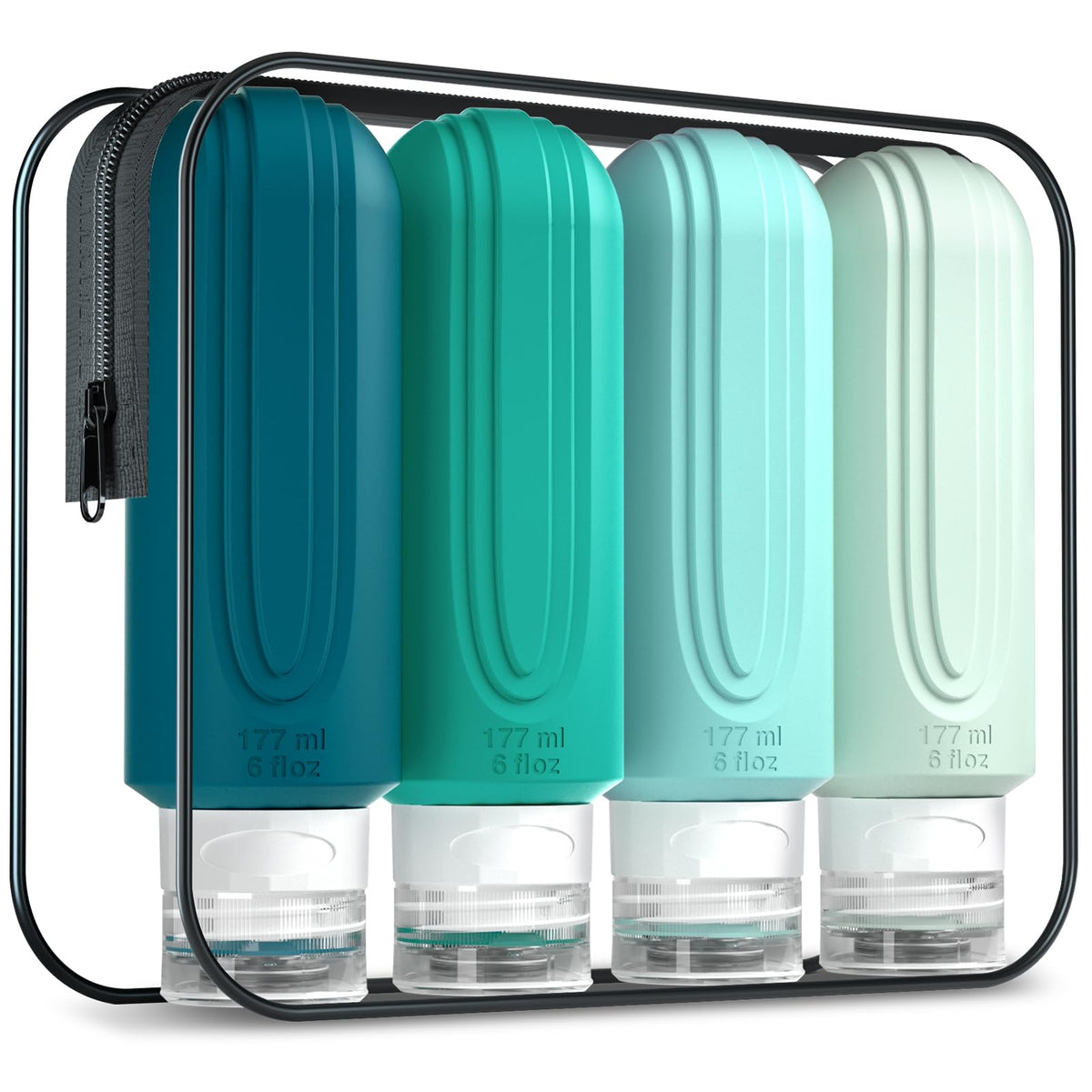 Mrsdry Travel Bottle for Toiletries, Leak Proof Silicone Travel Size 90ml Bottles Refillable Containers for Liquid Shampoo, BPA Free and TSA Approved Travel Accessories with Clear Bag (4 Pack)