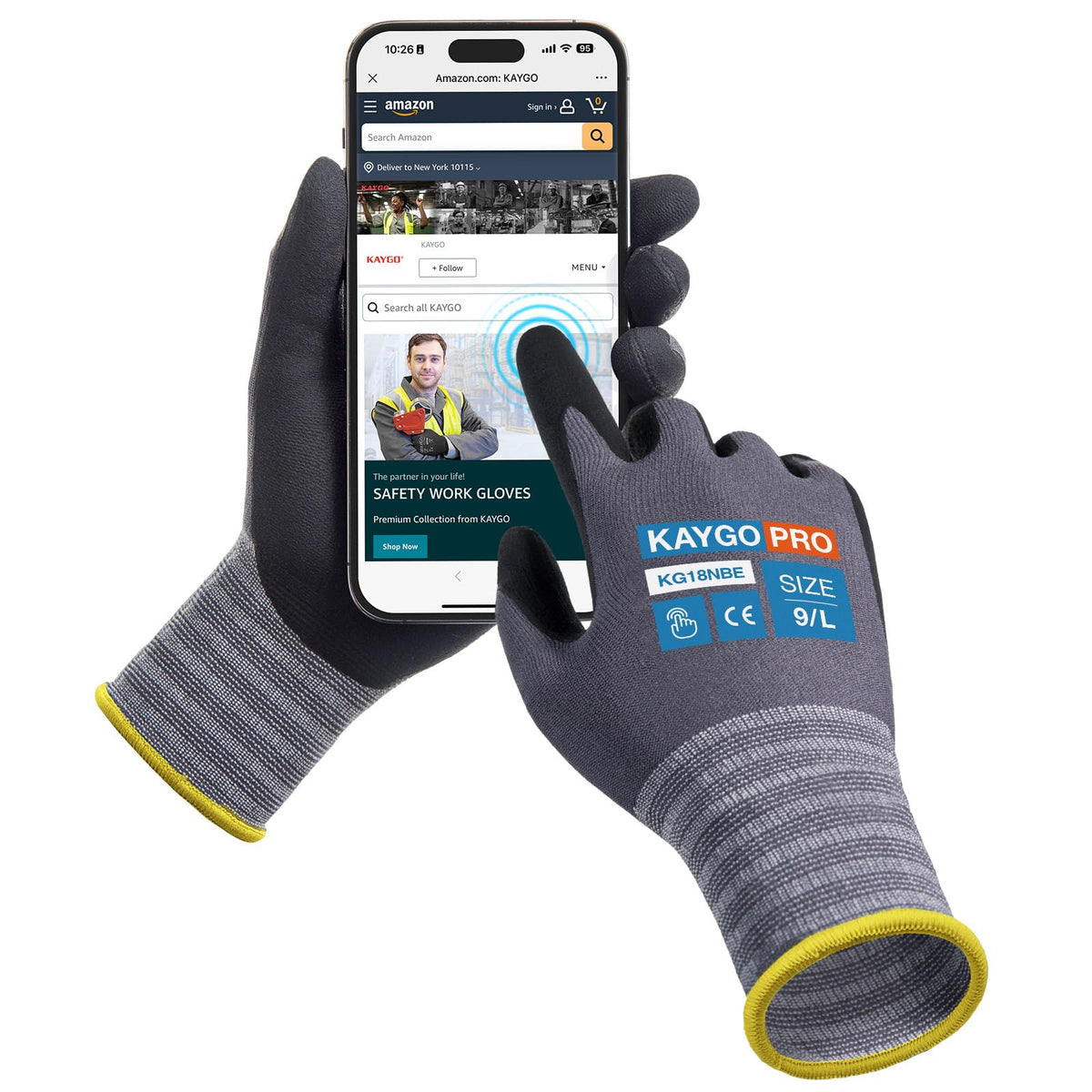 KAYGO Safety Work Gloves MicroFoam Nitrile Coated 12 Pairs, KG18NB
