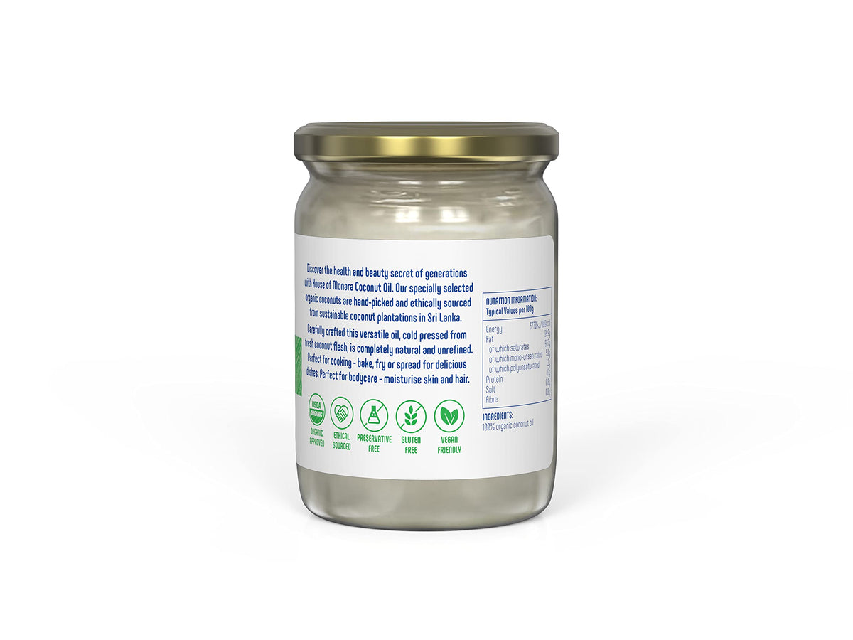 House of Monara Organic Extra Virgin Coconut Oil Pure, Raw and Cold Pressed 200 ml
