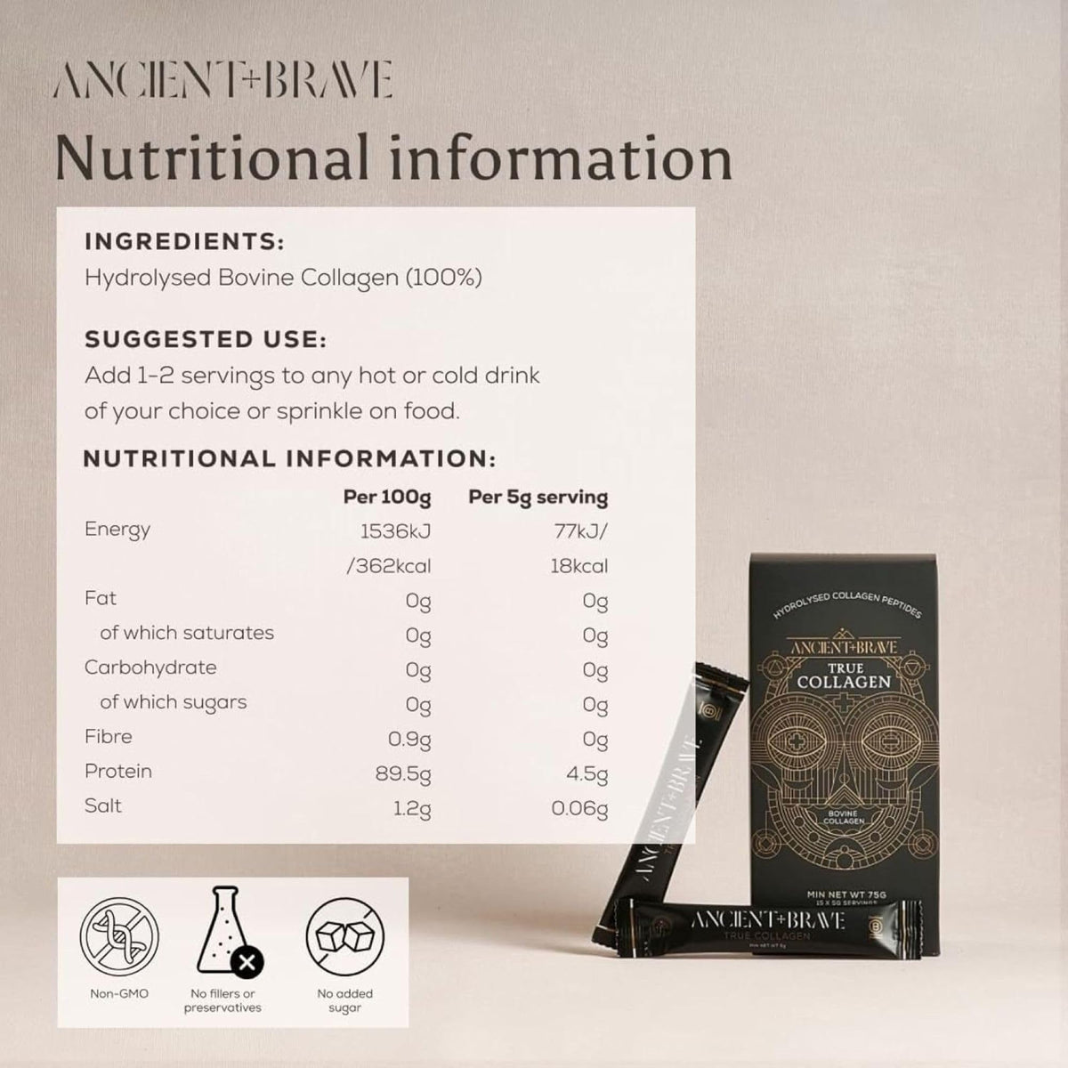 Ancient + Brave True Collagen Powder 200g | 40 Servings | Bovine Collagen