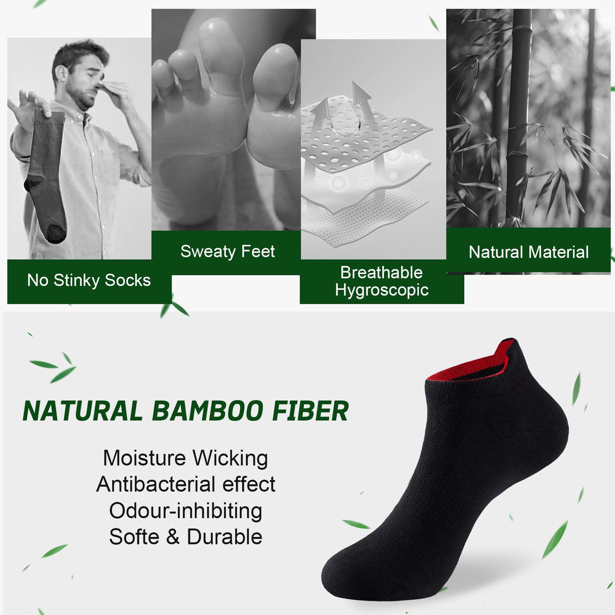 Niorasen Bamboo Trainer Socks for Men & Women, 6 Pairs, Low Cut
