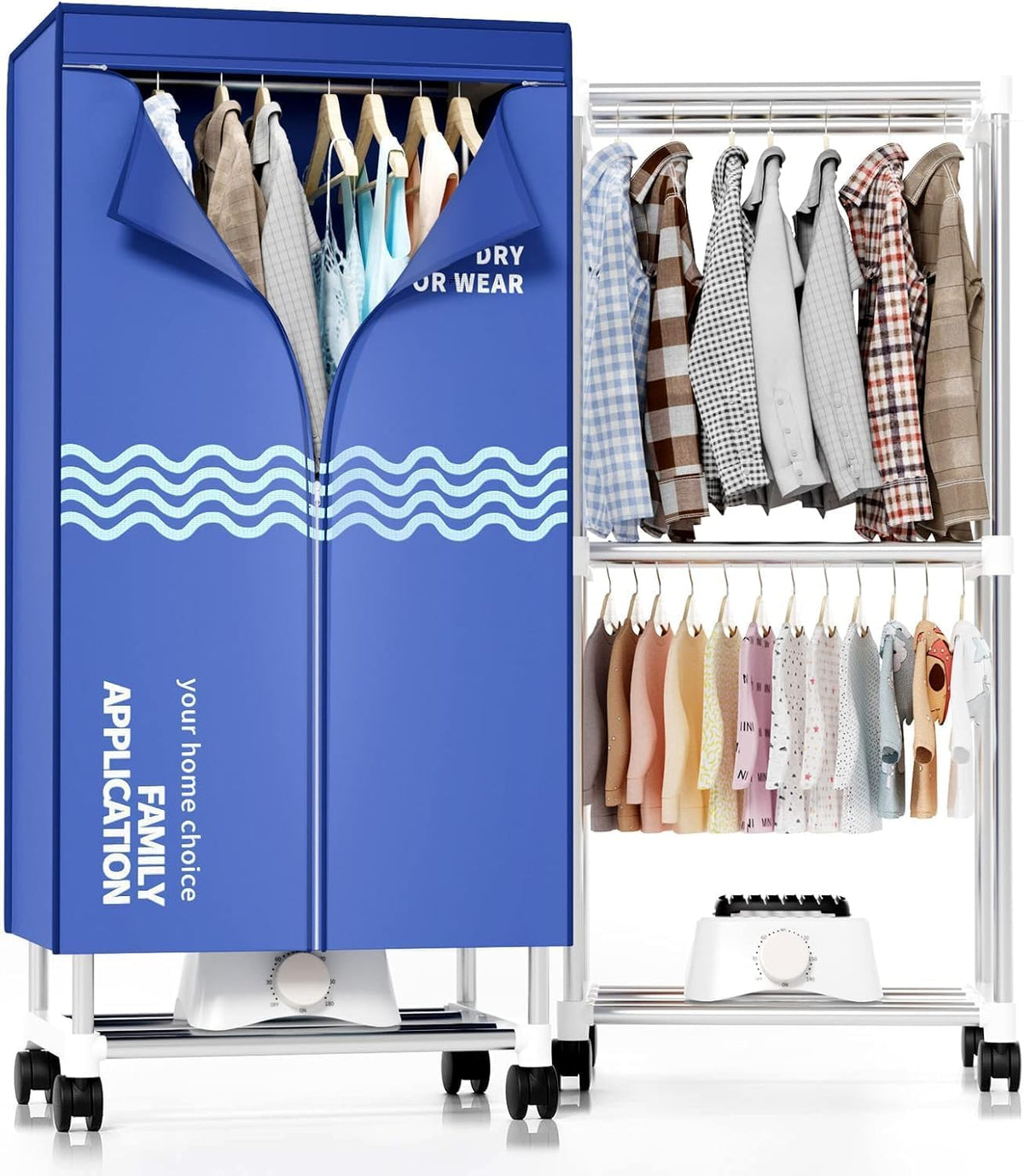 Clothes Dryer, Portable Drying Machine with Timer, 60inch Laundry Drying Wardrobe with Large Capacity, Electric Dryer/Rack for Home | Appartments (Blue IV5)