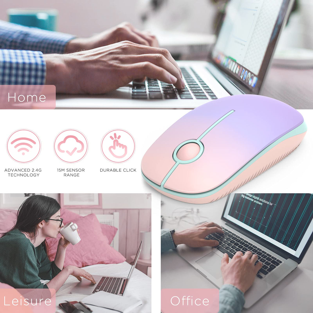 Seenda Wireless Mouse, Silent with 2.4G USB Receiver, Black