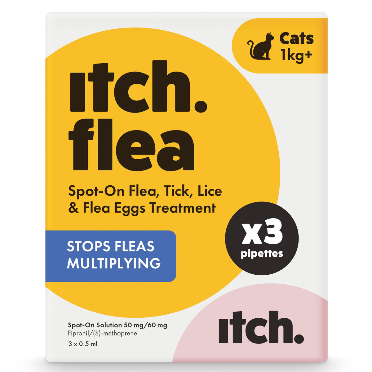 Itch - Flea & Tick Treatment for Cats & Household Flea Spray - Kills Fleas, Lice, Ticks, Eggs and Larvae - With Fipronil and S-Methoprene - Odourless 500ml Spray & Pack of 3 Pipettes