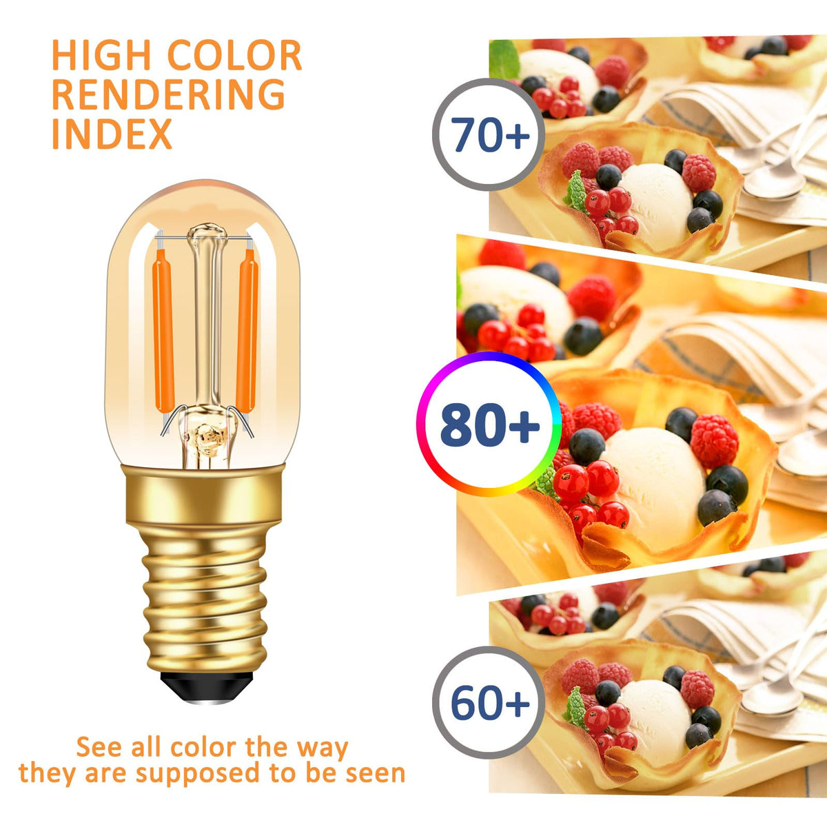 Caldarax 0.5W E14 LED Vintage Night Light Bulb, Mini C7 LED Filament Candle Bulbs Amber Warm White 2200K E14 Orange SES Small Edison Screw Salt Lamp Bulbs, 5W Equivalent, Non Dimmable, 2 Pack