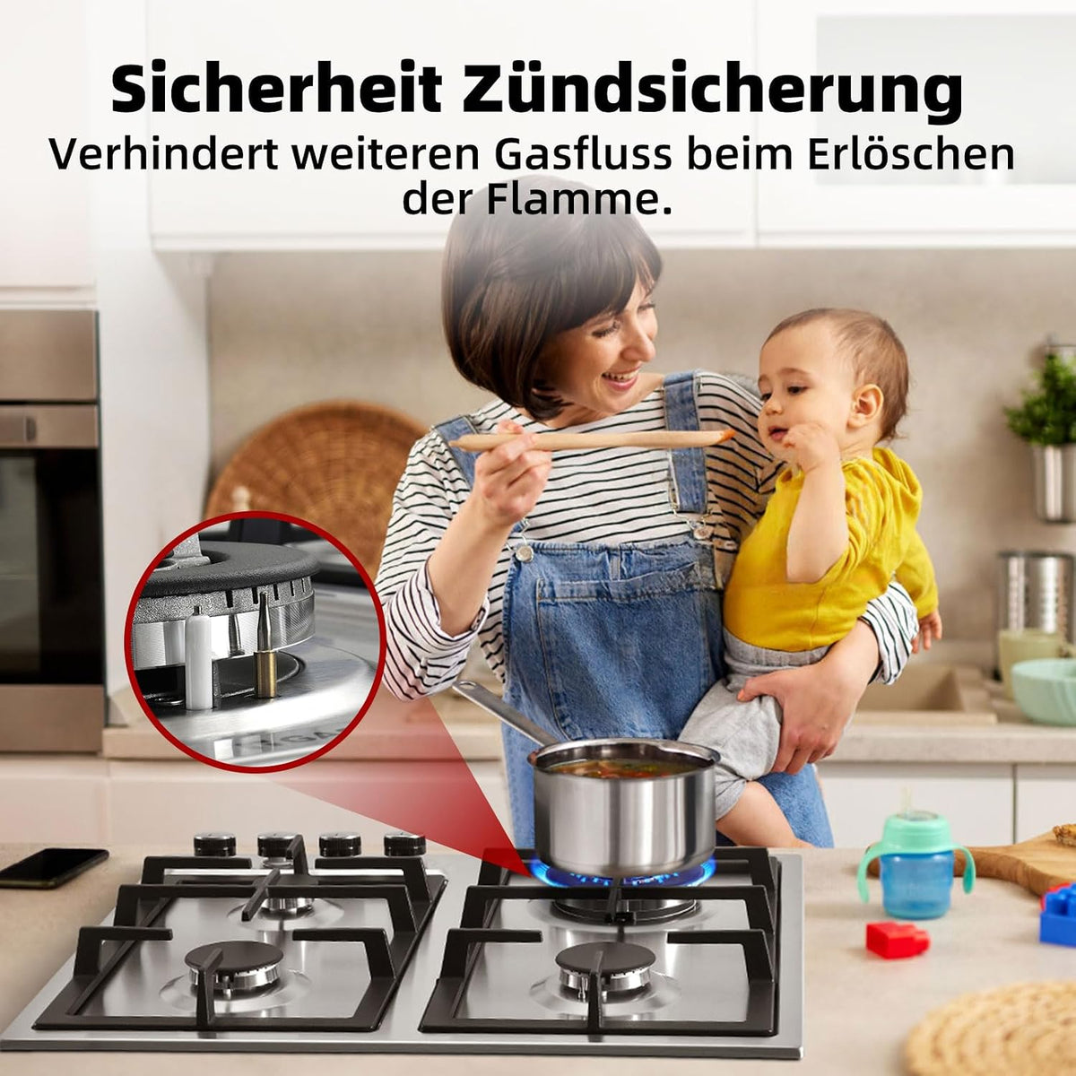GASLAND GH60SF 60cm Built-in Gas Hob, 4 Burners Stainless Steel Gas Cooktop with Flame Failure Protection, NG/LPG Convertible, 8000W