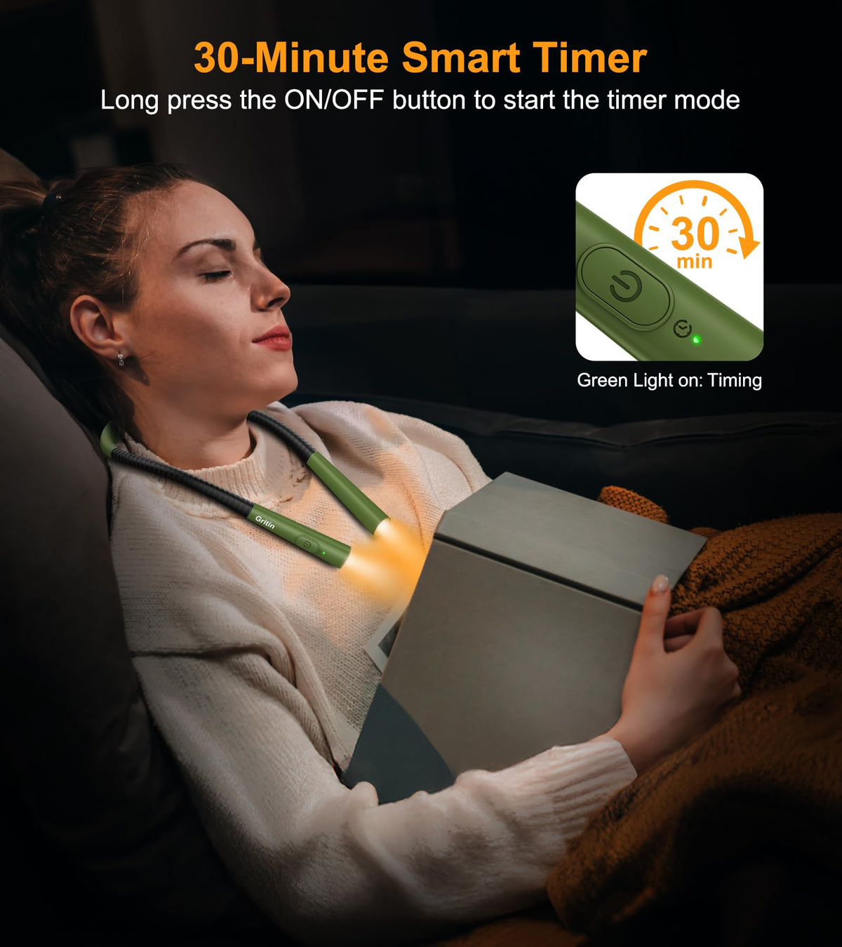 Gritin Book Light, Eye Caring 4-Color&5-Brightness Neck Light Reading Lamp