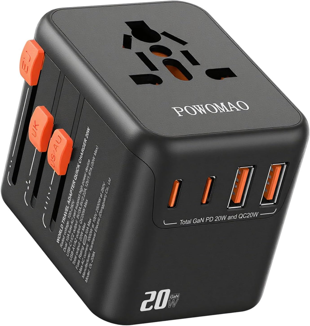 Universal Travel Adapter Worldwide with 2 USB C and 2 USB A Ports