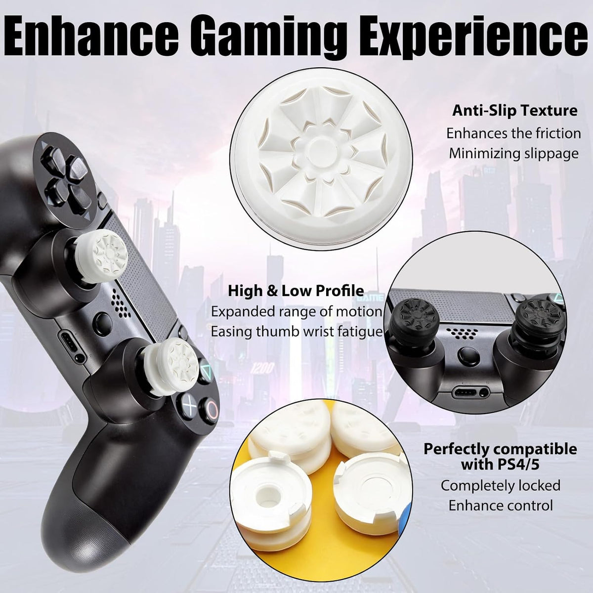 FPS White Thumb Grips for PS4 PS5 Controller Thumbsticks Thumb Stick