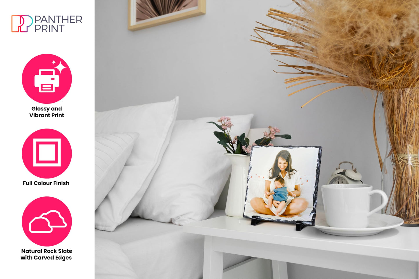 Personalised Photo Slate, 20 x 20cm - Square-Shaped Rock Pictures, Glossy Print & Full Colour Finish - Personalised Picture Gifts in Natural Rock With Carved Edges for Home & Office