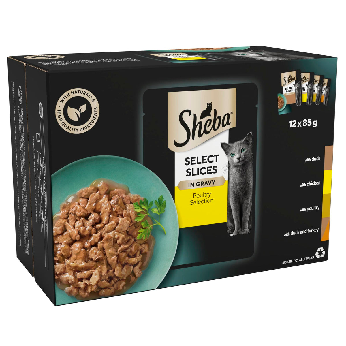 Sheba Select Slices in Gravy – Fish Collection – Wet cat food pouches for adult cats – 12 x 85g pack