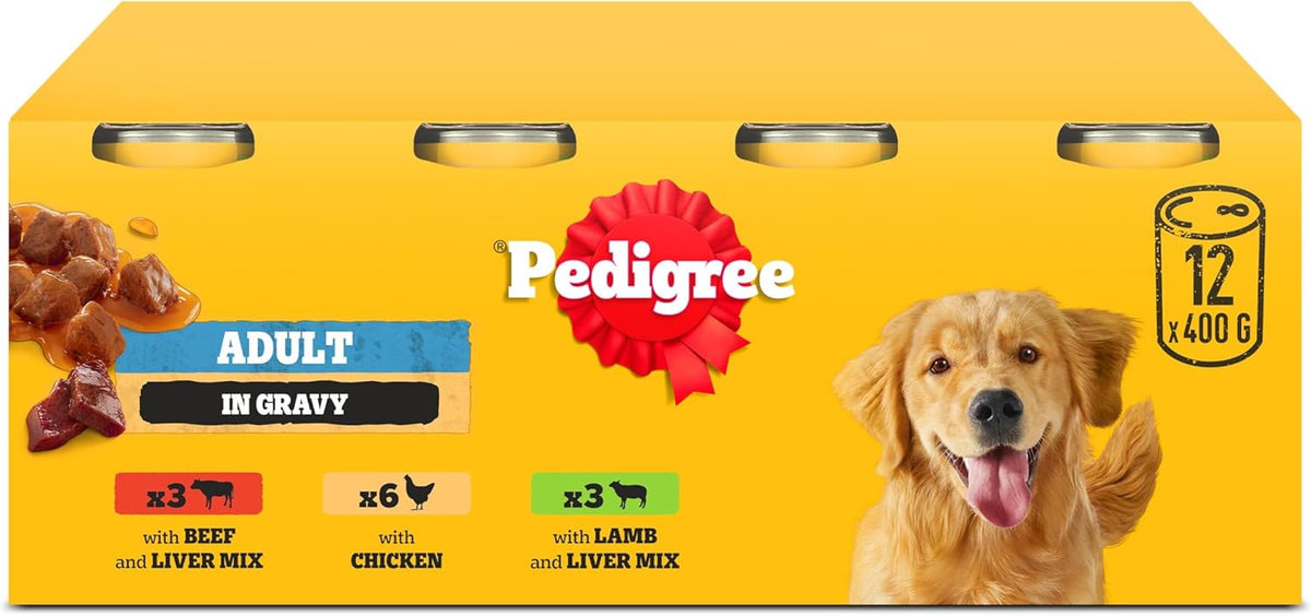 Pedigree Adult Dog Wet Food Can, Mixed Selection Gravy, 12x400g