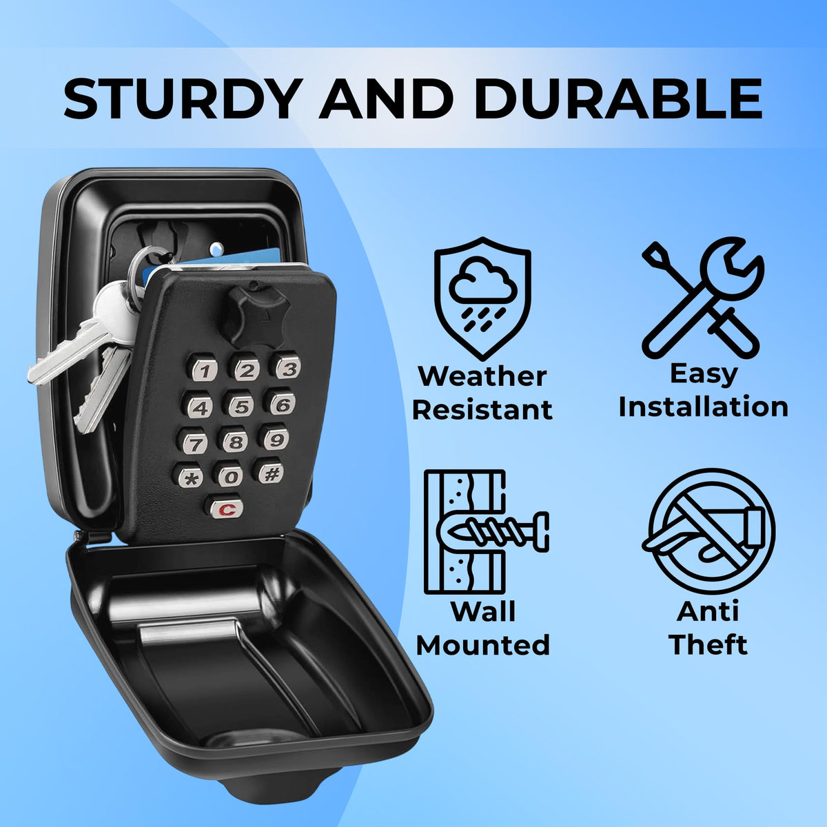 Double Dragon 4-Digit Wall-Mounted Key Lock Box with Zinc Alloy Dial (Black)