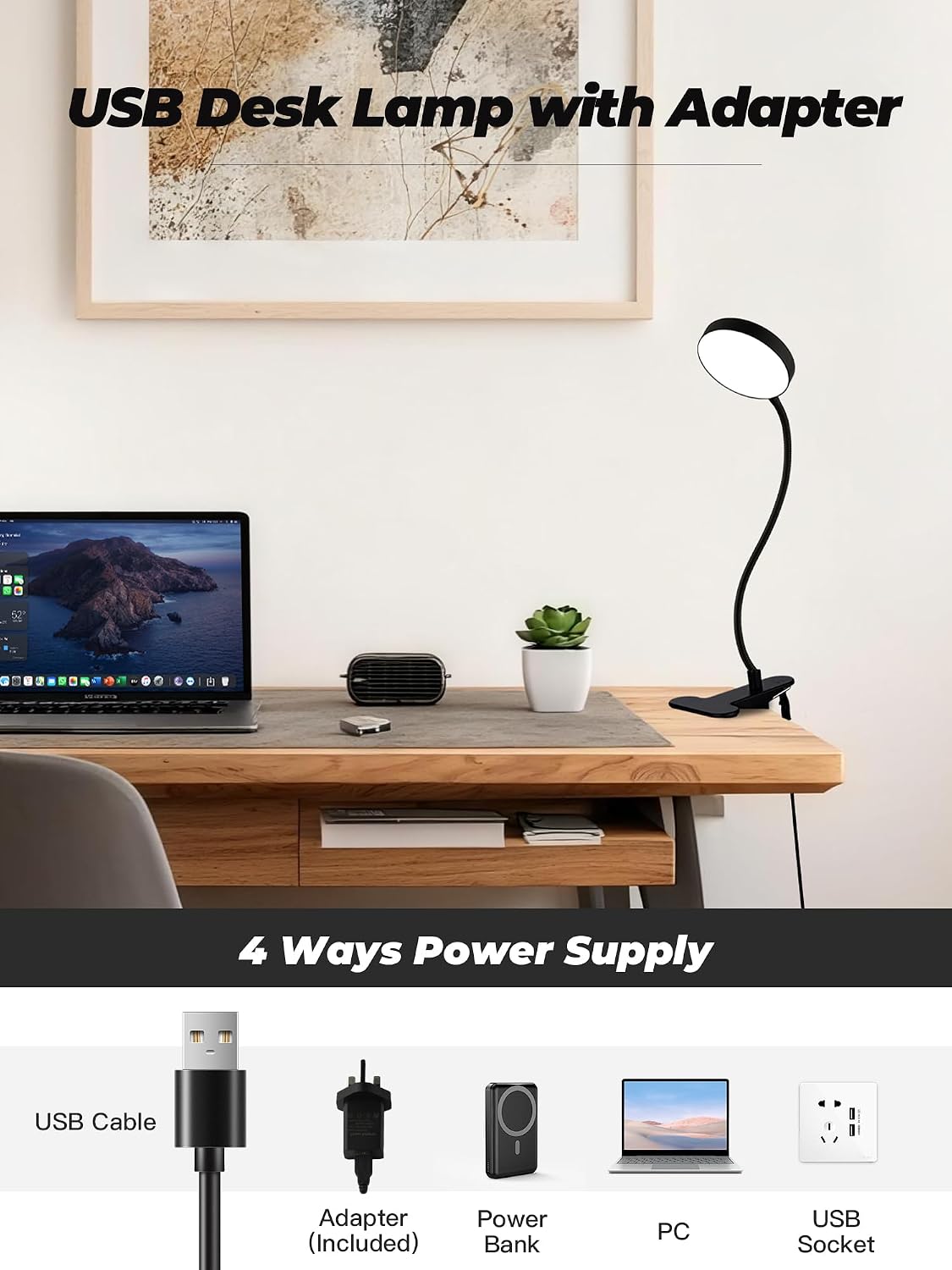 Reading Light,10 RGB Colors Desk Lamp with Clamp,10 Dimmable Clip on Light