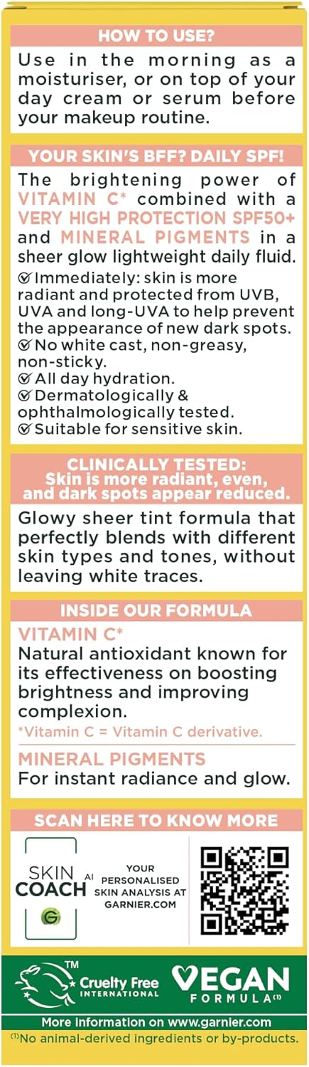 Garnier Vitamin C* Daily UV Brightening Fluid Sheer Glow, SPF50+, 40ml