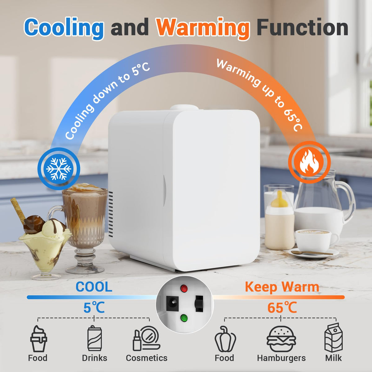 ARTETHYS Mini Fridge for Bedrooms, 10L Small Car Fridge, White