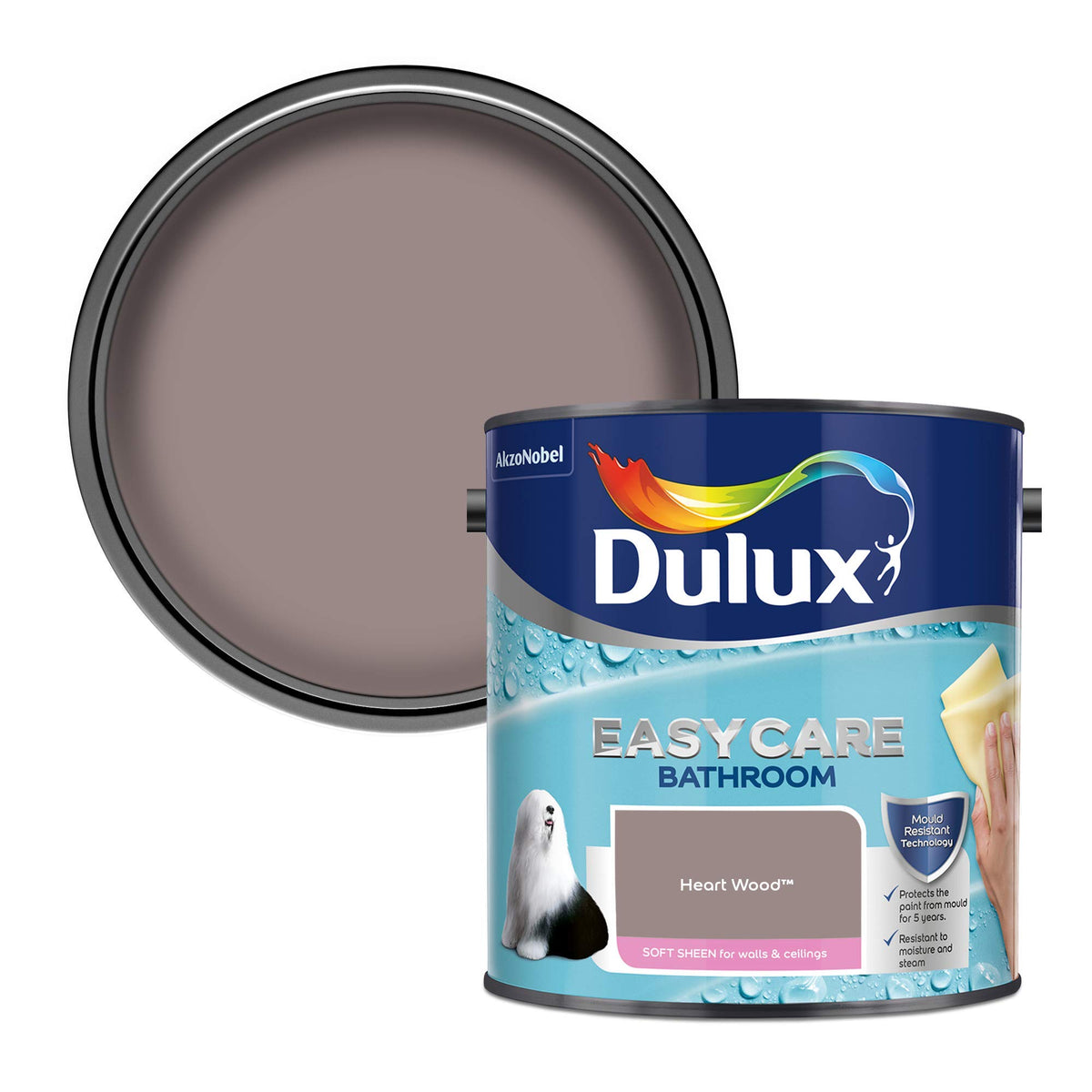 Dulux 5275836 Easycare Bathroom Soft Sheen Emulsion Paint For Walls And Ceilings - Mossy Stone 2.5L