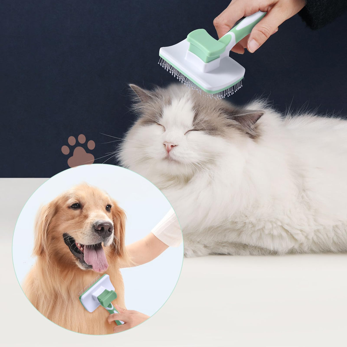 Vinabo Cat Dog Comb Brush, Cat Brush Grooming Comb, Self Cleaning Slicker Brushes, Pet Grooming Tool with Cleaning Button for Dog Shedding Tools