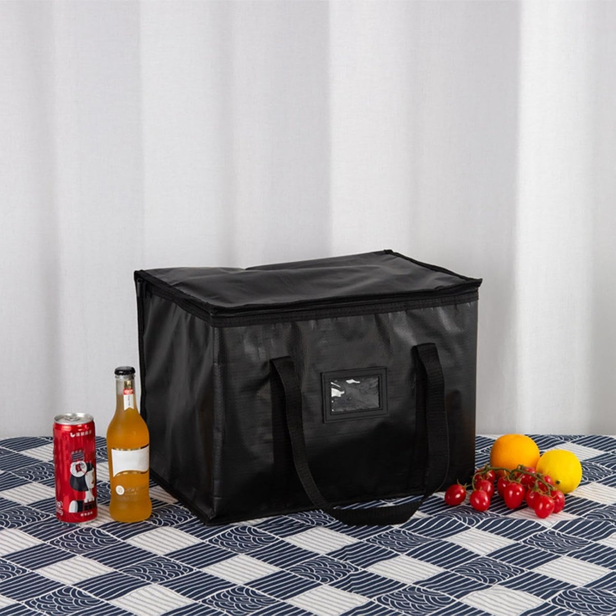 40L Insulated Thermal Food Delivery Bag for Hot & Cold Meals, Large Foldable Cooler with Insulation for Picnic, Camping, Lunch & Outdoor Use (Black)