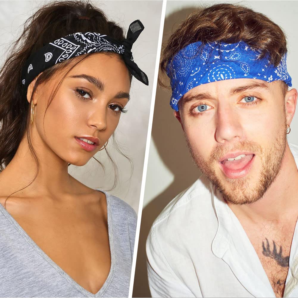 Aomig Bandana Head Scarf for Men and Women, Stylish Cowboy Headband Handkerchief, Multi-purpose Hair Scarf Paisley Print Unisex Headwraps, Bib Party Face Covering Headwear for Motorcycling