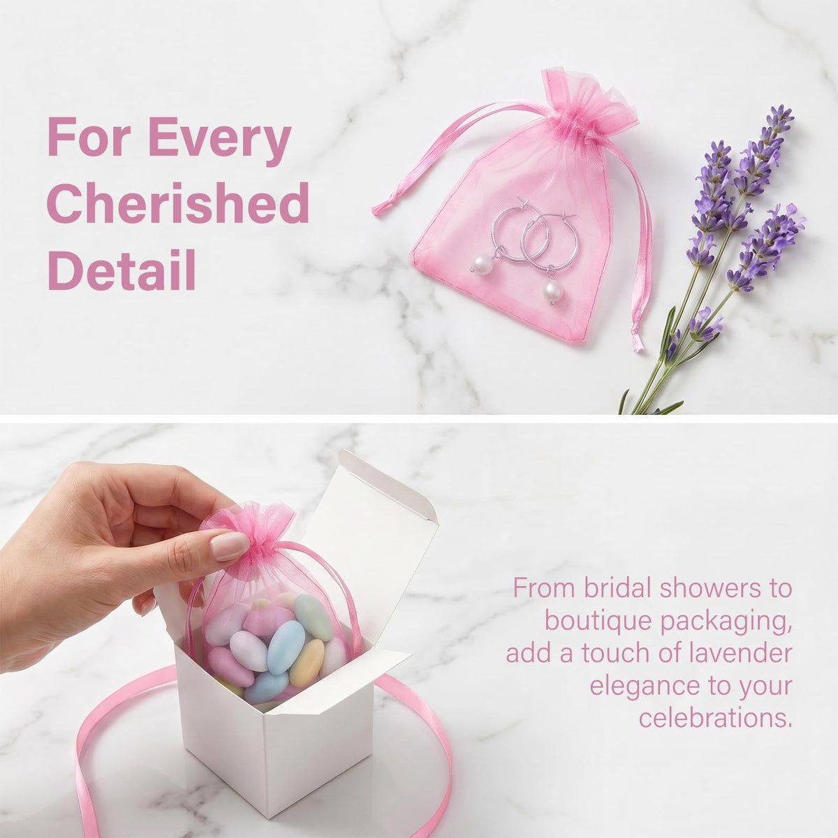 Lafefe 20Pcs Organza Gift Pouches, 7x9CM Clear Mesh Drawstring Pouches, Organza Gift Bags for Wedding Favours, Party, Festival, Candy and Game Favour Bags - Pink