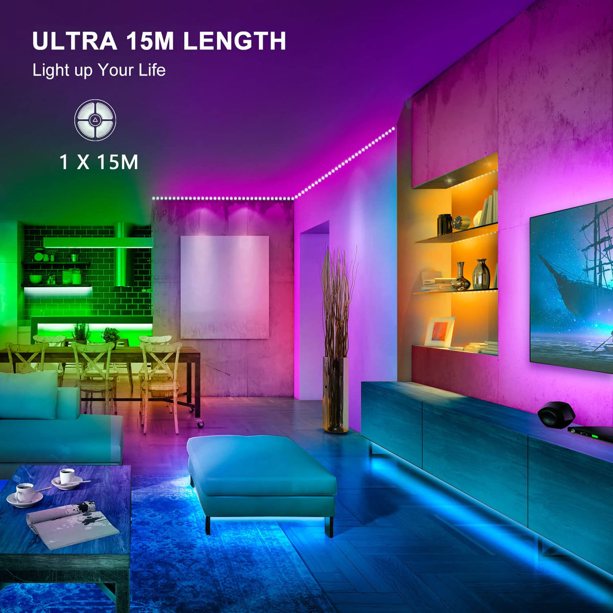 Mexllex LED Strip Lights 10M (1X10M) APP Control Colour Changing LED Lights with Remote, Music Sync Built-in Mic, SMD RGB Light Strips RGB LED Strip, Led Lights for Bedroom Home Decoration