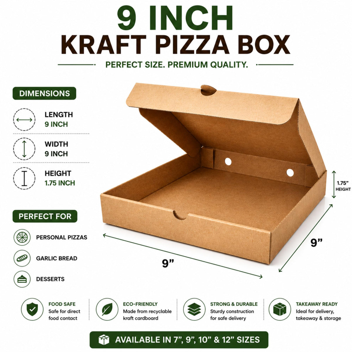 Pizza Boxes — Lightweight Food Boxes— Plain Pizza Style Postal Boxes with Rear Vent Hole - Easy to Transport (Plain 9 Inch - 100 Pizza Boxes)