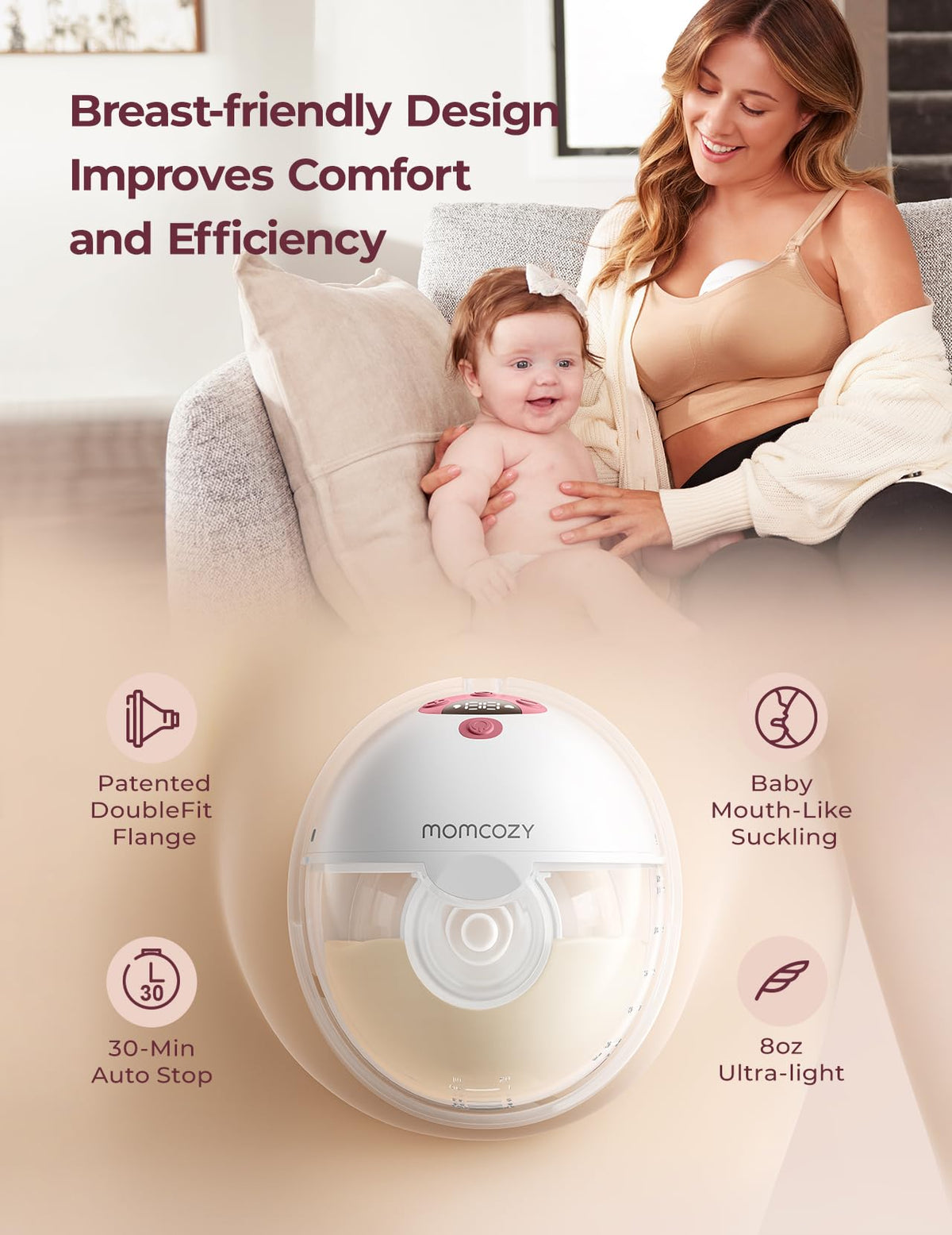 Momcozy Full Set Collector Cup Only Compatible with Momcozy M5 NOT for Others. Original M5 Breast Pump Replacement Accessories (160ml, with Double-Sealed Flange 24mm)