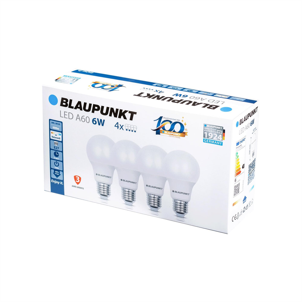 BLAUPUNKT E27 Classic Bulb A60 6W 600 Lumen 4000K Neutral White, 6-Pack