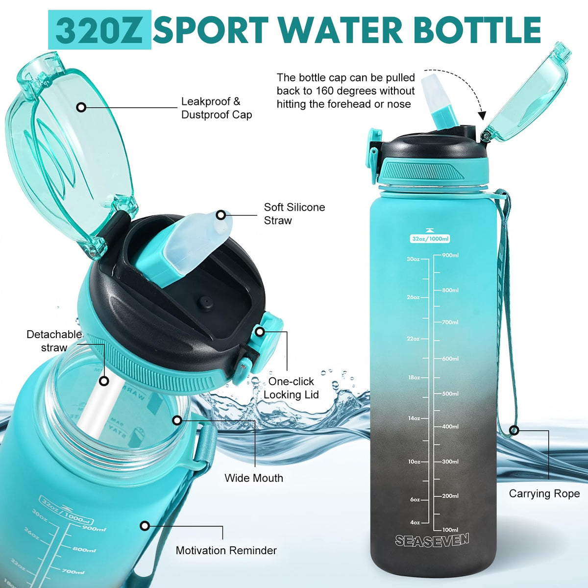 SEASEVEN Flat Water Bottle 750ML for Gym,School Office(Flat Pink)