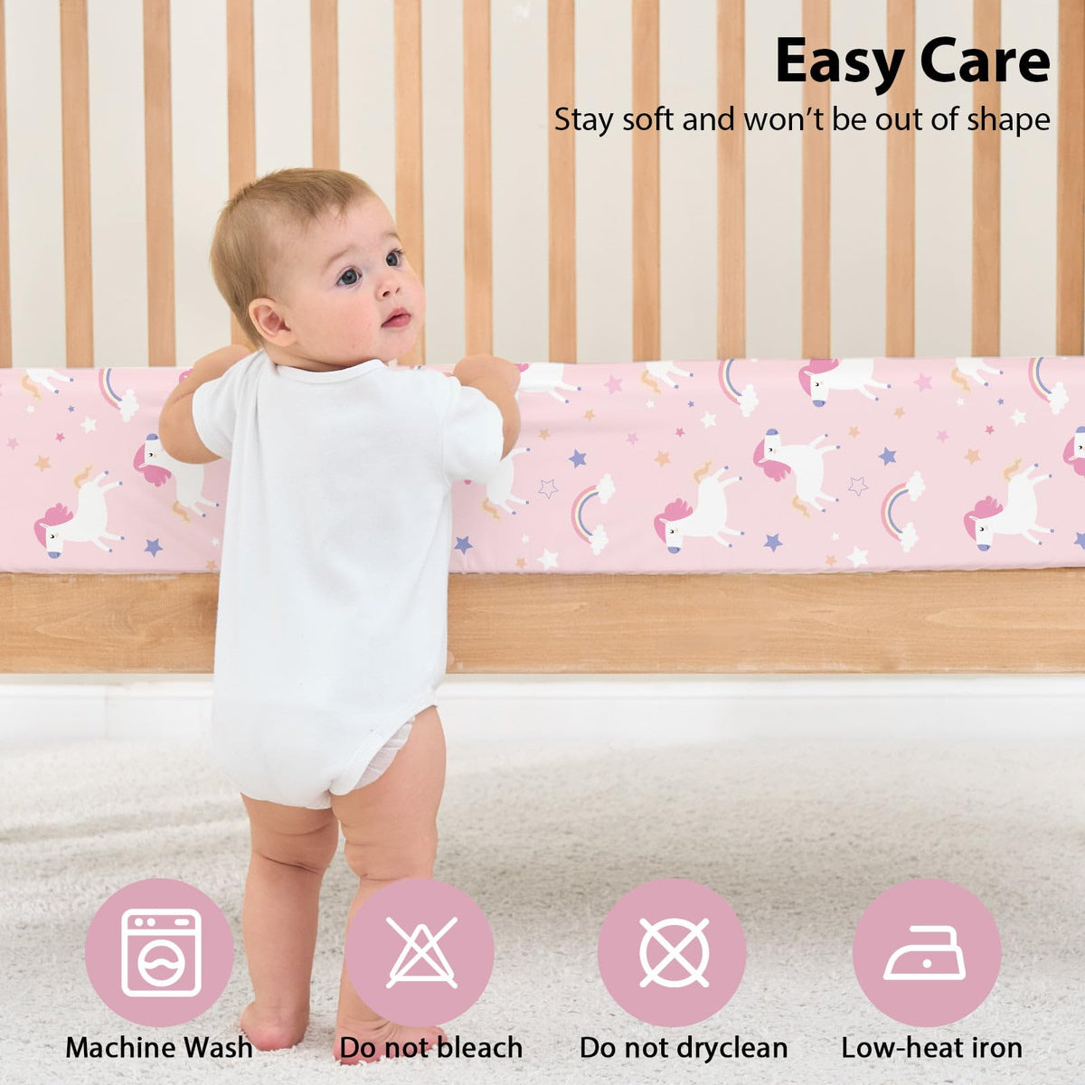 Cot Bed Sheets 140 x 70cm Fitted, 3 Pack Baby Cot Sheets, Ultra Soft & Silky Smooth Microfiber Toddler Bed Sheets Pink Rainbow