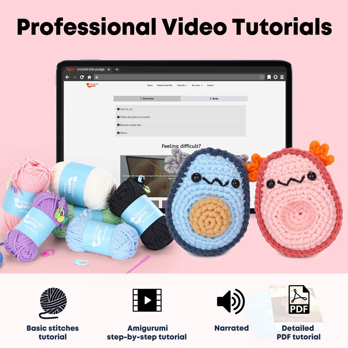 CROCHET BOX Complete Crochet Kit for Beginners - Highland Cow Crochet Kit, Include Video Tutorial, Instruction, Soft Yarn, Birthday Gift for Adults.