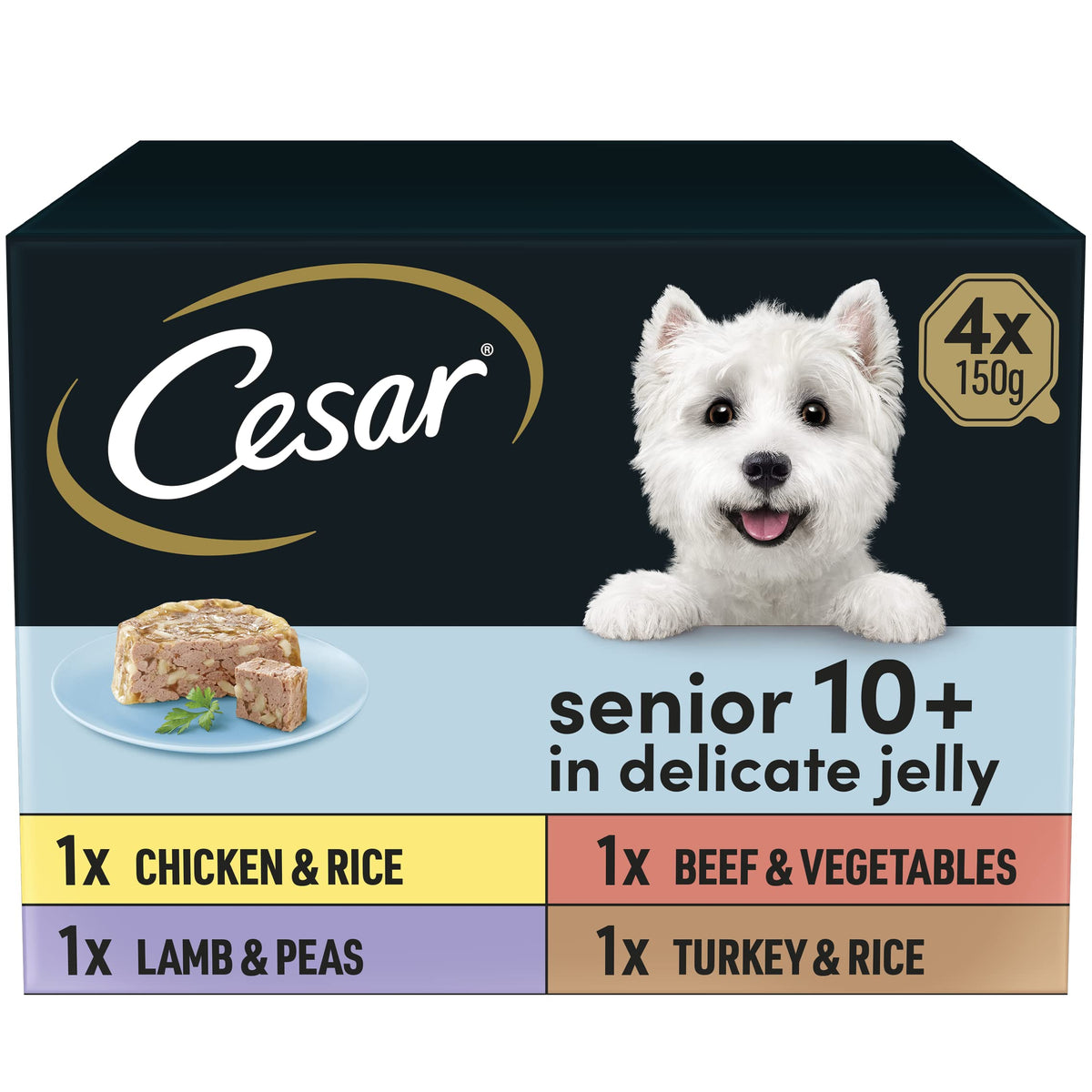 CESAR Pouch Selection in Jelly, Fresh Adult Wet Dog Food Pouches in Delicious Jelly with Succulent Meats and Vegetables, 48 x 100 g