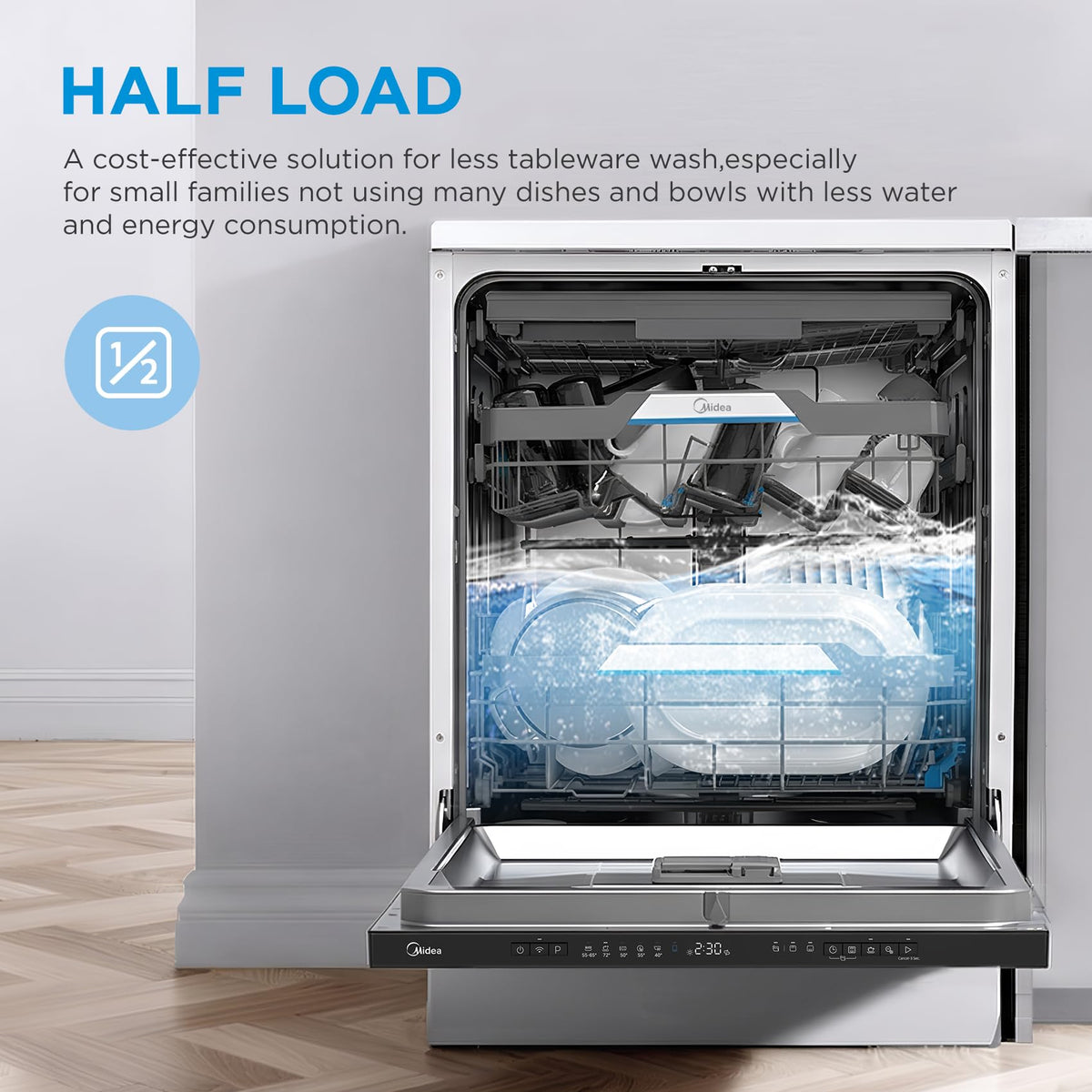 Midea 60cm Freestanding Dishwasher, 14 Settings, Stainless Steel