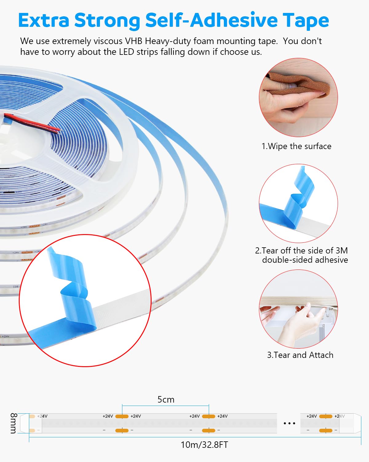 Aclorol 12V Red LED Lights for Bedroom 5M Fleixible COB LED Strip Light