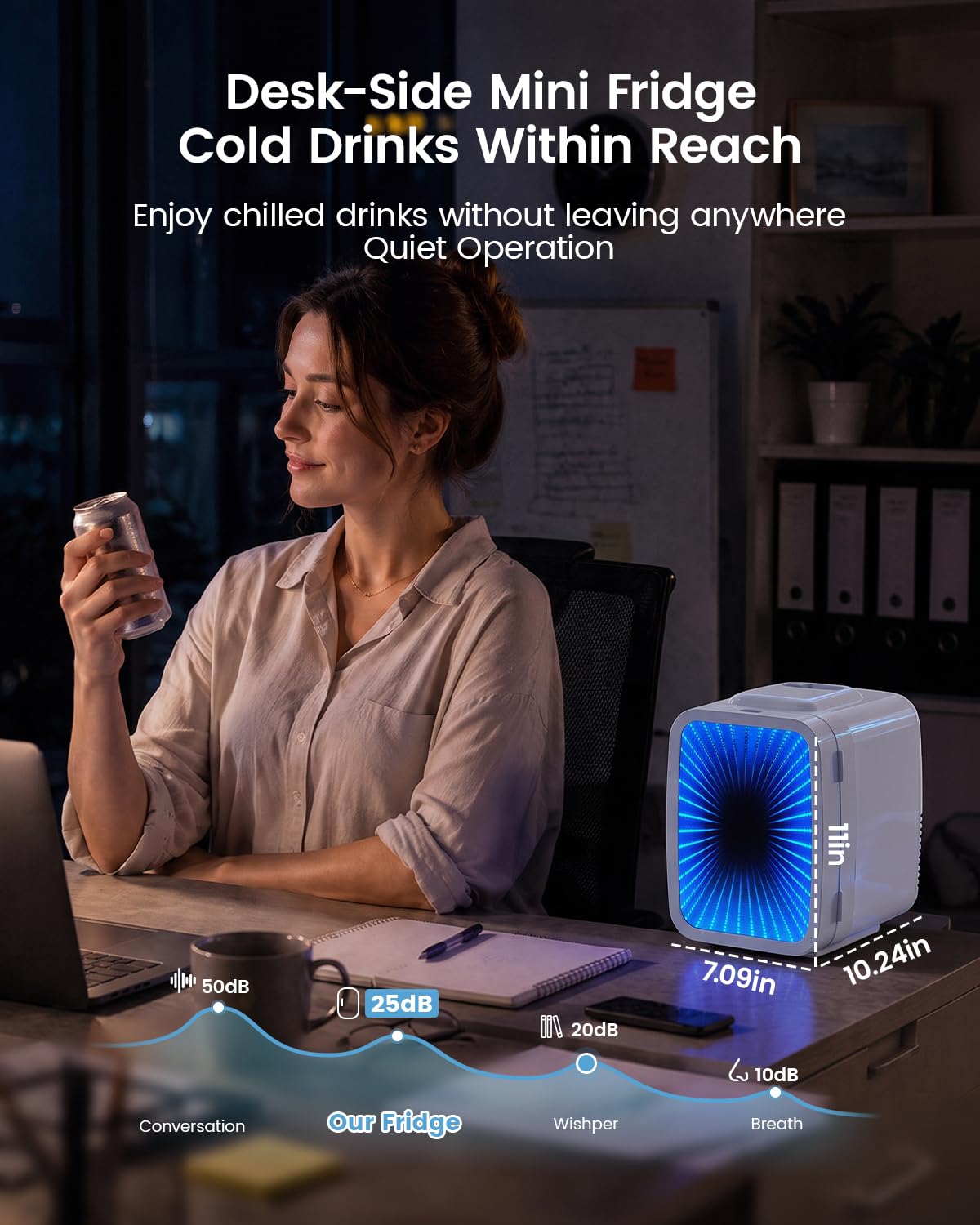 Mini Fridge, 4 Litre/6 Can Small Fridge with Dimmable LED Light, AC/DC Portable Mini Cooler and Warmer, Gaming Fridge for Bedroom, Office, Games Room and Car Great Gift for Teens