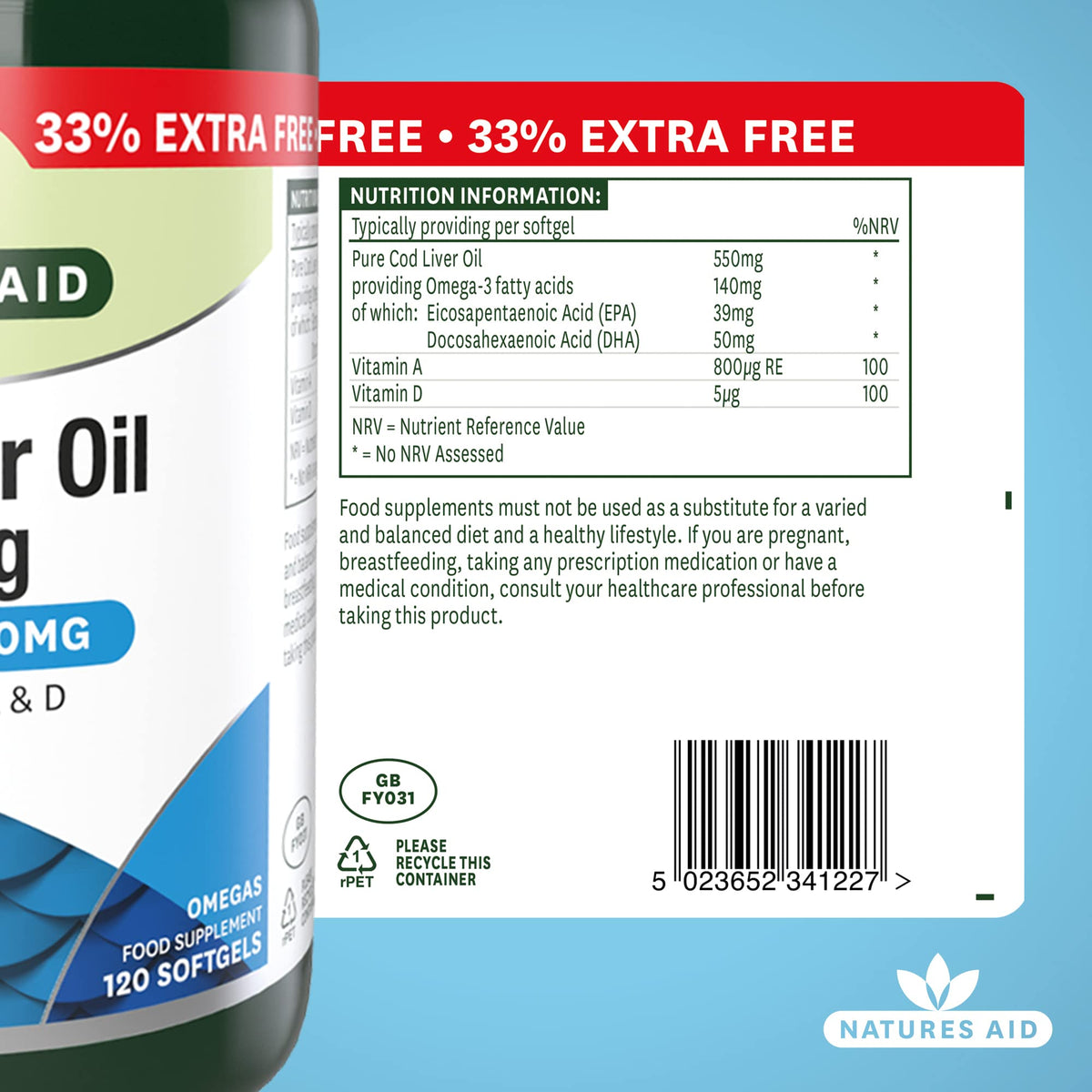 Natures Aid Cod Liver Oil 1000mg – 180 Capsules